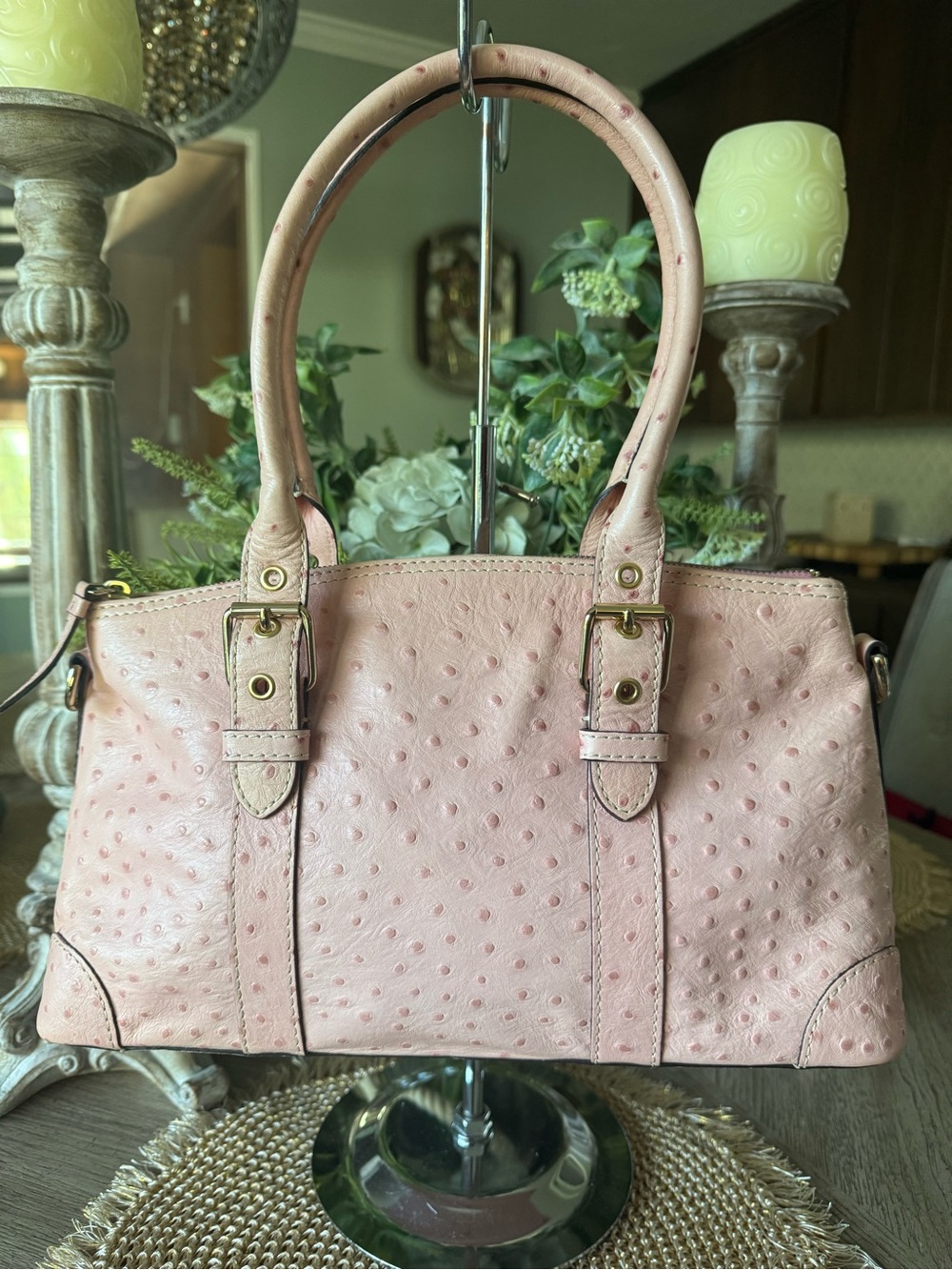 Dooney & Bourke Vintage Pink Ostrich-Embossed in Excellent Preloved Condition